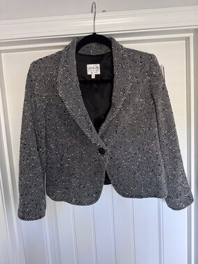 Armani Collezioni Black and White Tweed Single-Button Blazer